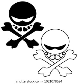 Cartoon skull and cross bones vector logo illustration