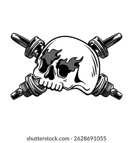 Cartoon skull with cross shockbreaker vector art