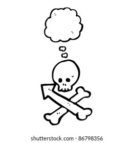 cartoon skull and crossbones direction sign