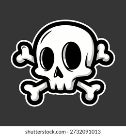 Cartoon Skull and Crossbones Illustration Featuring a Stylized Skull with Crossed Bones Against a Dark Grey Background