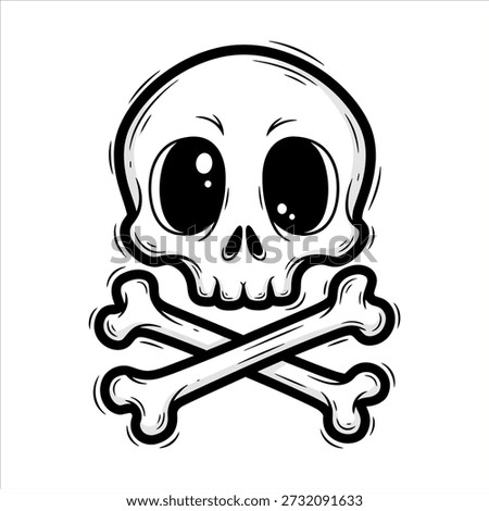 A cartoon skull and crossbones illustration, symbolizing danger, piracy, and Halloween