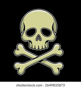 Cartoon skull and crossbones symbol with a thick outline silhouette