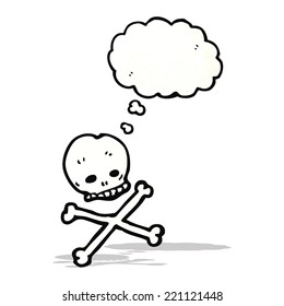 cartoon skull and crossbones with thought bubble