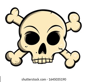 Cartoon-Schädel und Kreuz-Vektorillustration