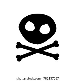 Cartoon skull and crossed bones vector icon black illustration