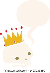 cartoon skull with crown with speech bubble in retro style