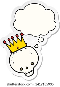 cartoon skull with crown with thought bubble as a printed sticker
