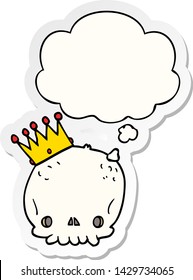 cartoon skull with crown with thought bubble as a printed sticker