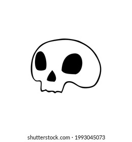 Cartoon skull doodle illustration. Vector icon isolated on white background.
