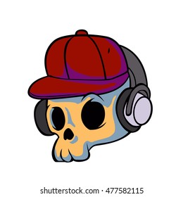 cartoon skull with Earphones and hat