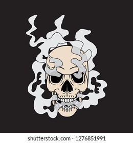 Cartoon skull emitted a grey smoke, smoked skull 