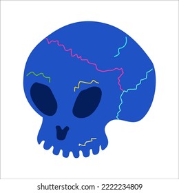 Cartoon skull flat illustration. Vector scary skull for Halloween holiday. Sticker 