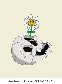Cartoon Skull with Flower  halloween