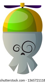 Calavera de caricatura con ilustración vectorial de sombrero verde sobre fondo blanco