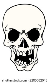 Cartoon skull. Grim reaper character. Halloween skeleton design for party invitation, poster, logo or icon. Vector skull face illustration isolated. Danger sign