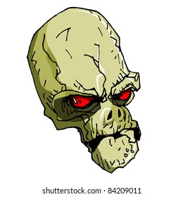 Cartoon skull hand drawn illustration. Isolated on white