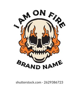Cartoon skull head with flame vector art