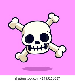 ilustración linda de vector de cabeza de calavera de dibujos animados