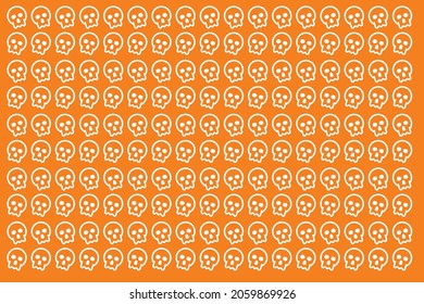 cartoon skull head vector illustration pattern on orange background for halloween and party themes