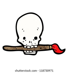 cartoon skull holding art tools in mouth