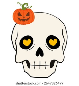 Cartoon skull illustration for Halloween, featuring a cute and spooky design