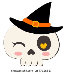 Cartoon skull illustration for Halloween, featuring a cute and spooky design, ideal for kids decorations