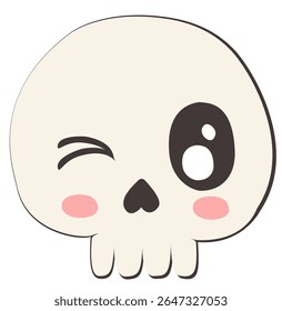 Cartoon skull illustration for Halloween, featuring a cute and spooky design, ideal for kids decorations, party prints, and festive graphics.