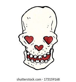 cartoon skull with love heart eyes