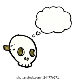 máscara de cráneo de caricatura con burbuja de pensamiento
