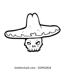 cráneo de caricatura en sombrero mexicano