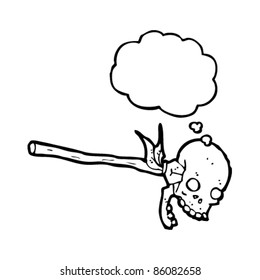 cartoon skull on spear with thought bubble