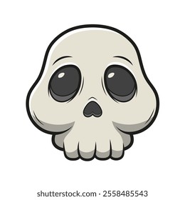 Cráneo de la historieta en el fondo blanco. Icono de hueso humano. Logotipo de Vector aislado