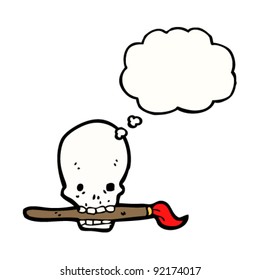 cartoon skull with paint brush in teeth