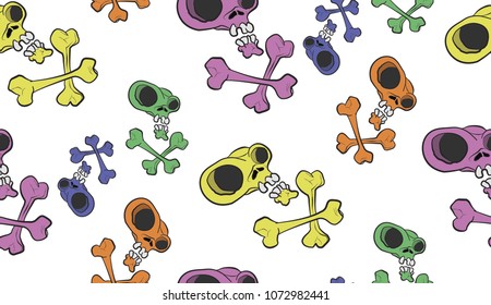 cartoon skull pattern with bones colored