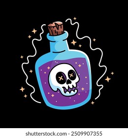 Cartoon skull poison in bottle 