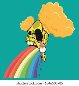 Cartoon skull with rainbow. Vector illustration.