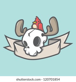 Cartoon Skull & Ribbon Vector