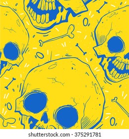 Cartoon skull seamless pattern vector. Horror background.