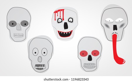 Cartoon skull set for Halloween ,vector illustration hand draw.