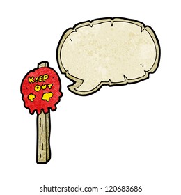 cartoon skull signpost with speech bubble