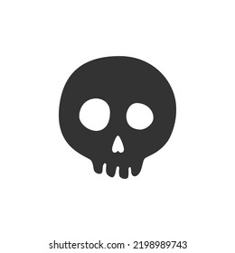 Cartoon skull silhouette with teeth. Pirate sign. Holly Roger icon. Death symbol. Vector element isolated on white background