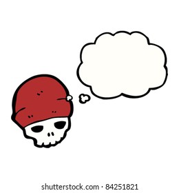 cartoon skull in skater hat with thought bubble