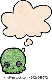 cartoon skull with thought bubble in grunge texture style