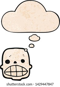 cartoon skull with thought bubble in grunge texture style
