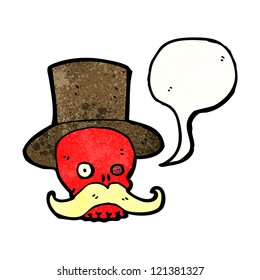 cráneo de caricatura con sombrero superior
