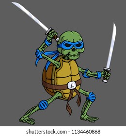cartoon skull turtle ninja isolated dark background  vector art