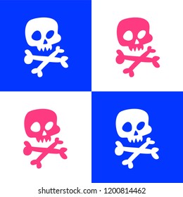 Cartoon skull. Vector. Flat icon of stylized human skull. Great sign. Jolly Roger. The symbol for the logo. Sticker. Ornament and pattern.