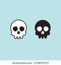 Conjunto de iconos de Vector de calavera de dibujos animados, diseño de ilustración de calavera de Halloween en blanco y negro