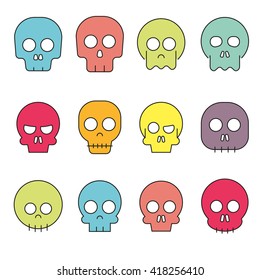 Cartoon skull vector icon set
