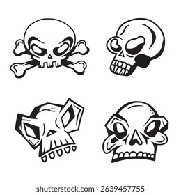 Cartoon Skull Vector Set – Bold and Stylized Halloween Icons